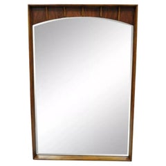 Vintage Mid Century Modern Sculpted Walnut & Rosewood Beveled Glass Wall Mirror