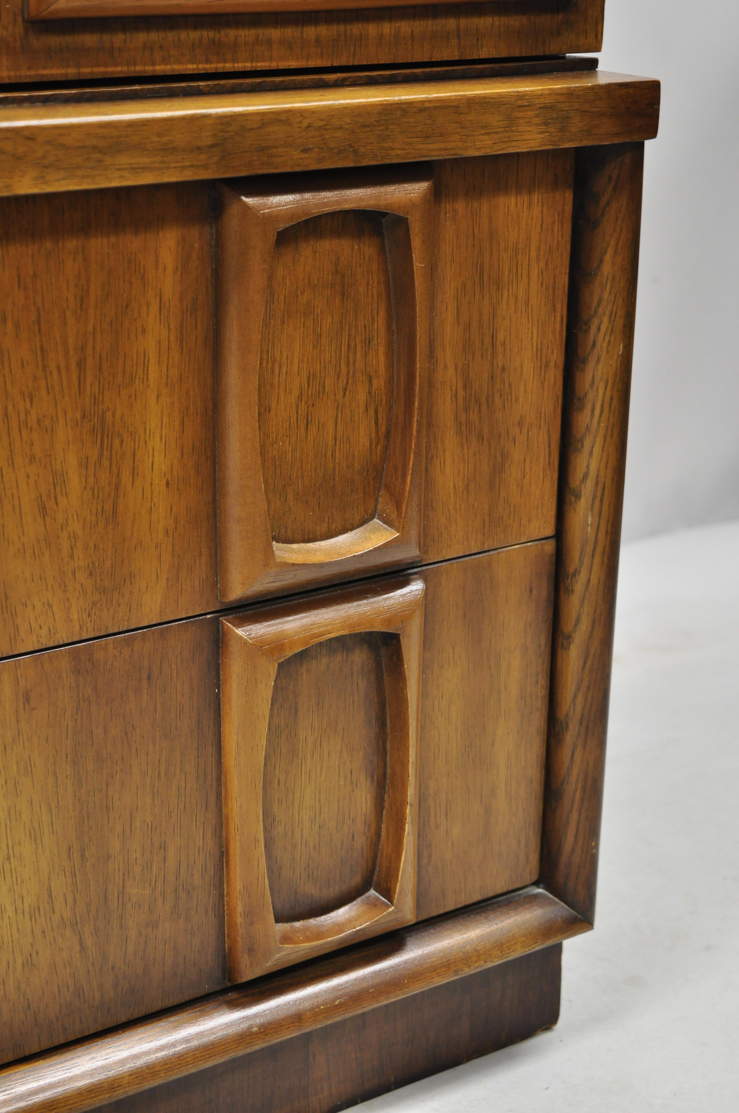 Vintage Mid-Century Modern Sculpted Walnut Tall Chest Dresser Armoire Cabinet For Sale 5