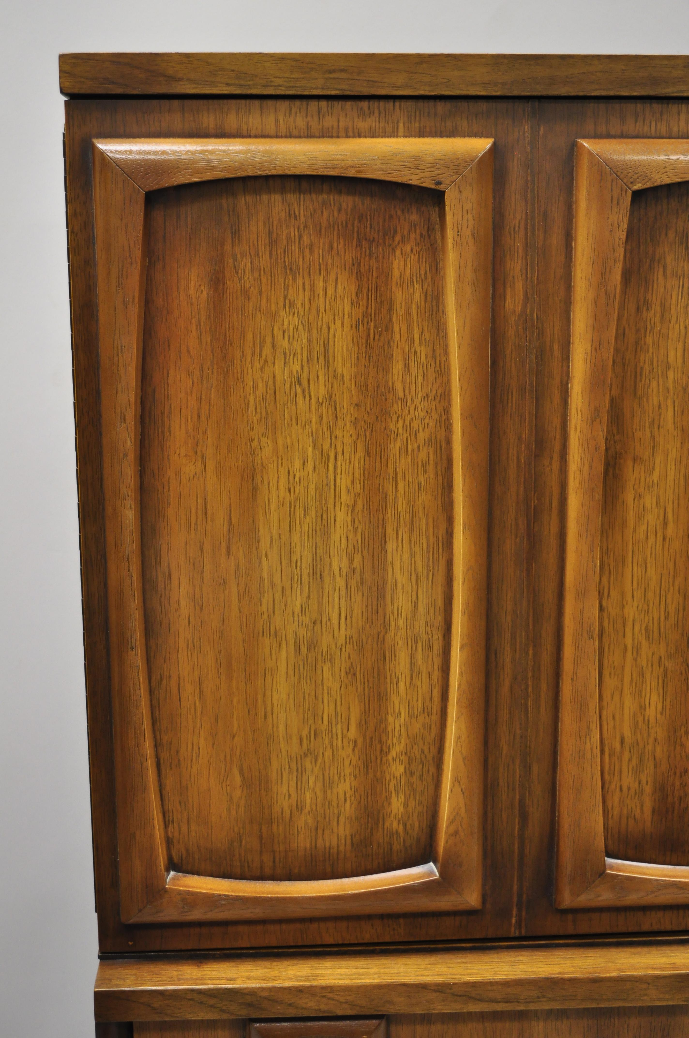 American Vintage Mid-Century Modern Sculpted Walnut Tall Chest Dresser Armoire Cabinet For Sale