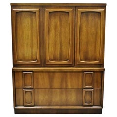Vintage Mid Century Modern Sculpted Walnut Tall Chest Dresser Armoire Cabinet
