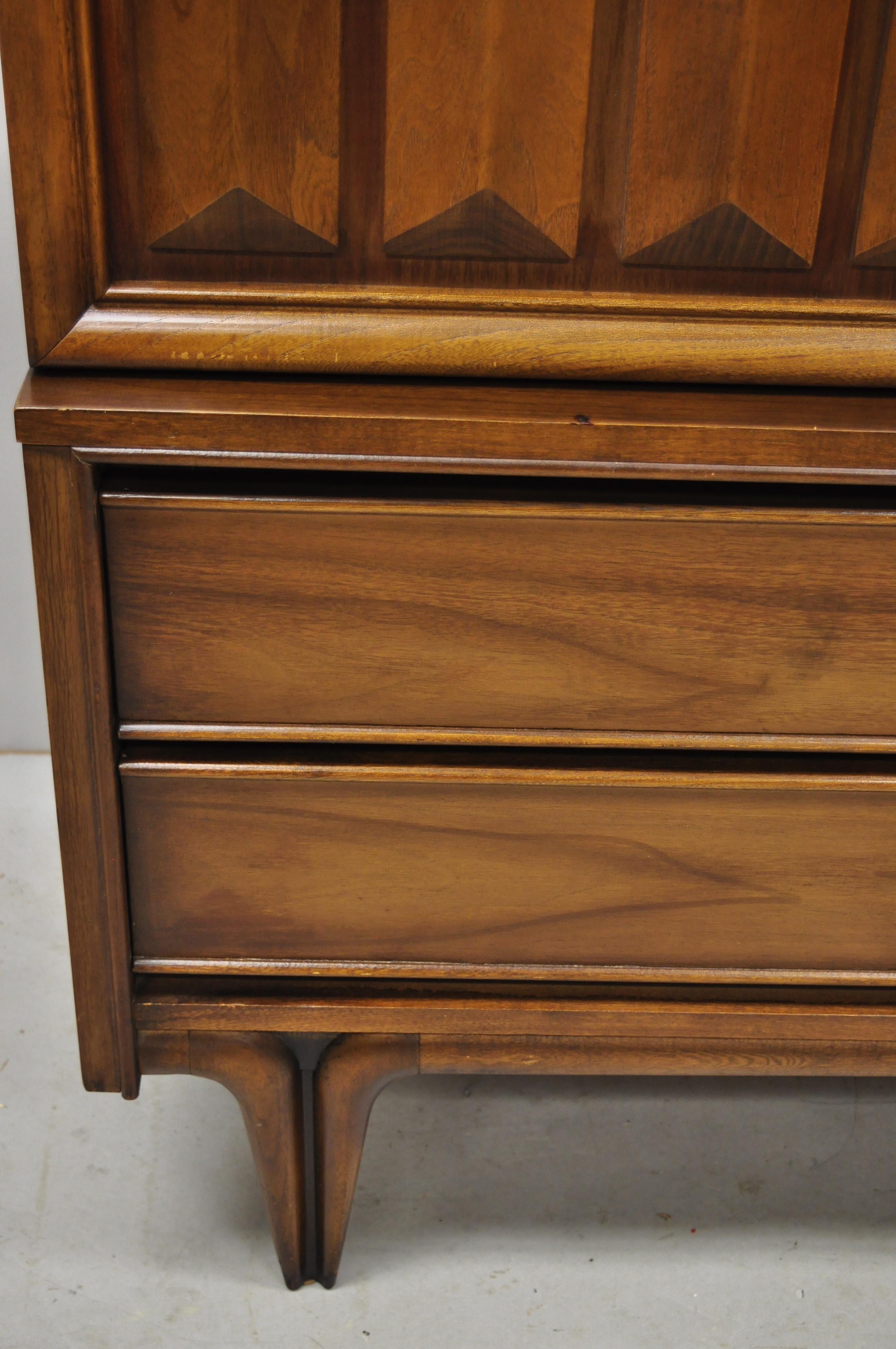 Vintage Mid-Century Modern Sculpted Walnut V-Leg Tall Chest Dresser Cabinet For Sale 1