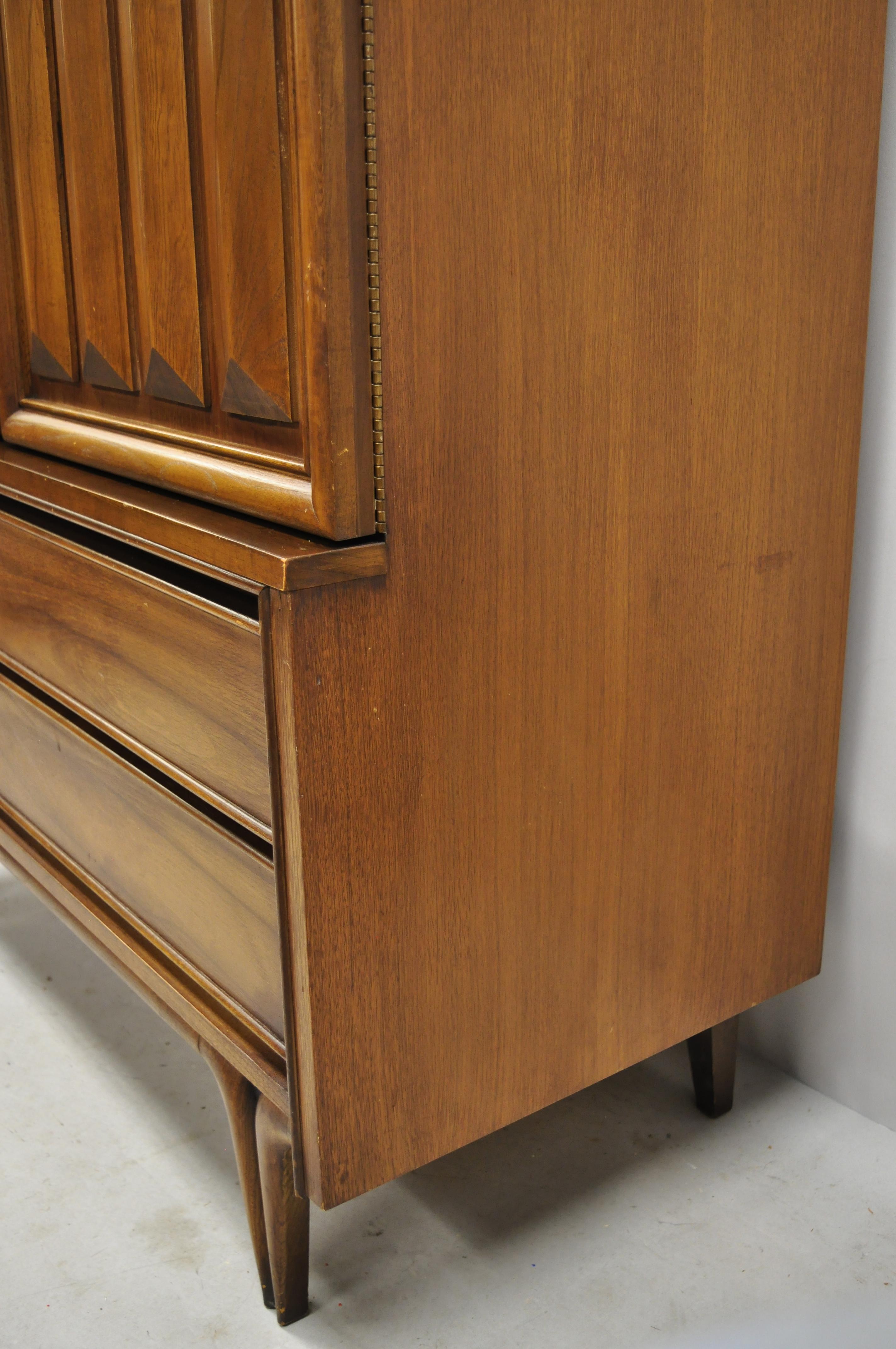 Vintage Mid-Century Modern Sculpted Walnut V-Leg Tall Chest Dresser Cabinet For Sale 2