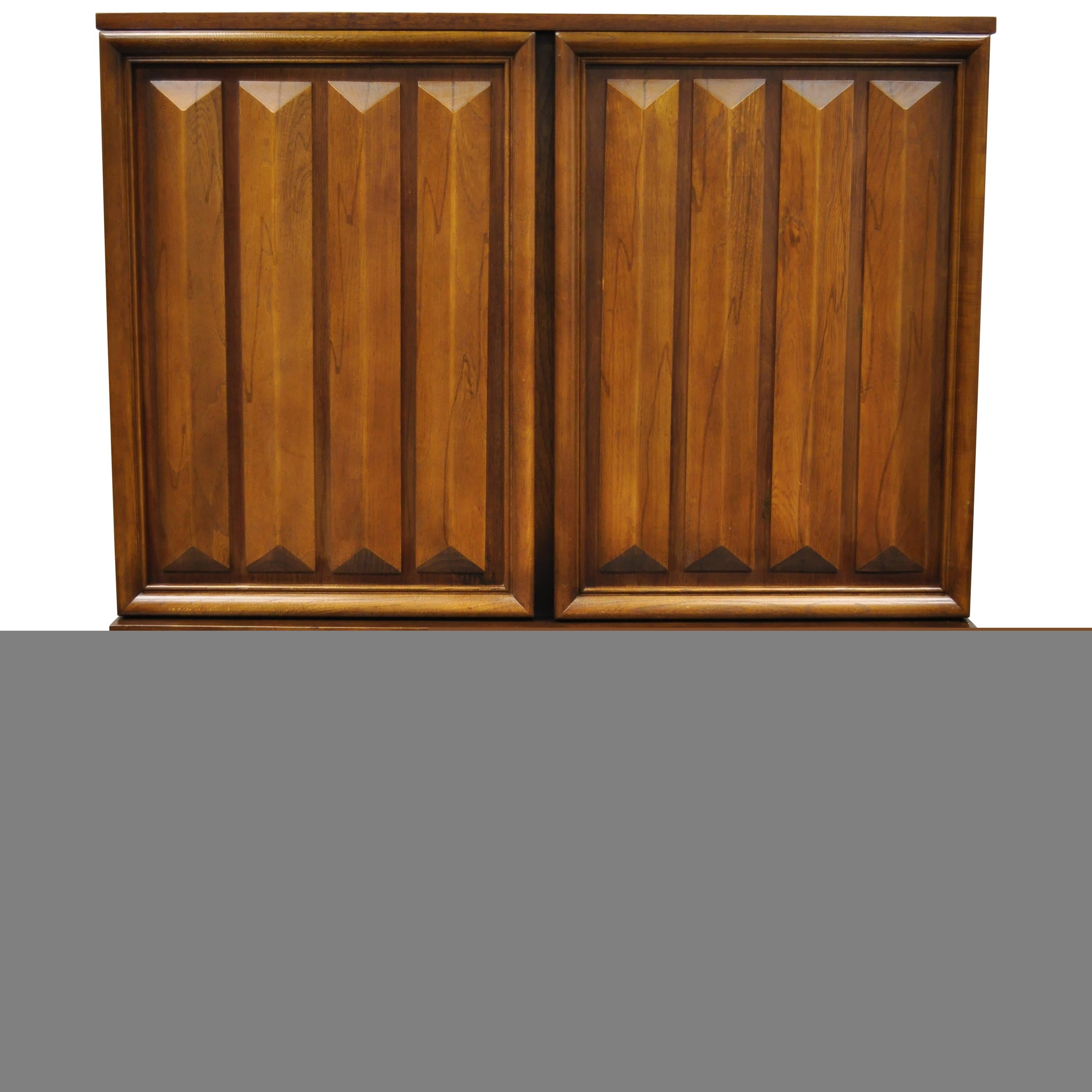 Vintage Mid-Century Modern Sculpted Walnut V-Leg Tall Chest Dresser Cabinet