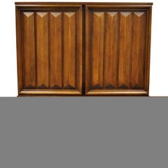 Retro Mid-Century Modern Sculpted Walnut V-Leg Tall Chest Dresser Cabinet