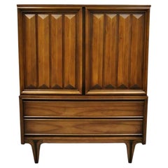 Vintage Mid Century Modern Sculpted Walnut V-Leg Tall Chest Dresser Cabinet