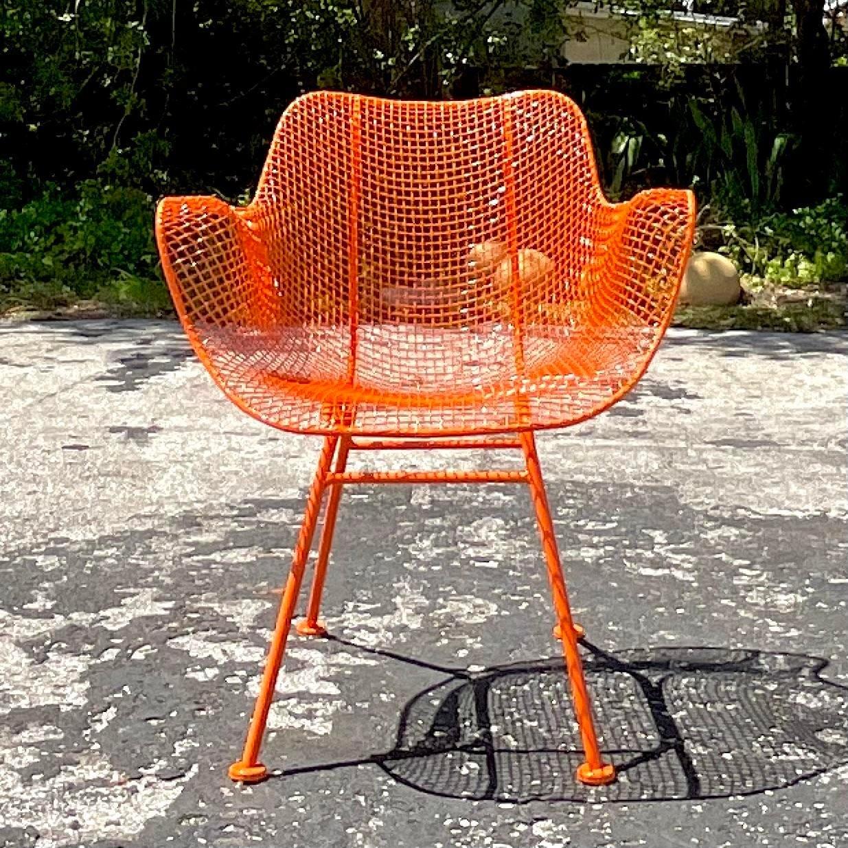 Vintage Mid-Century Modern “Sculptura” Wrought Iron Chairs After Russell Woodard In Good Condition For Sale In west palm beach, FL