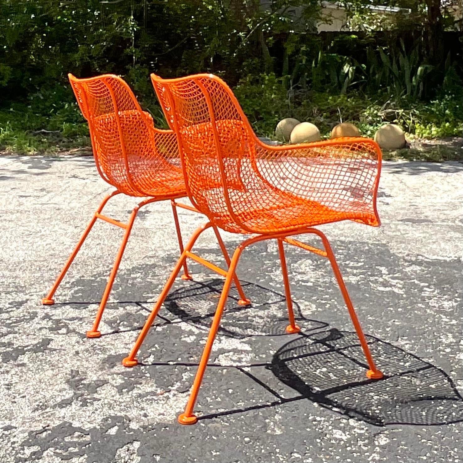 20th Century Vintage Mid-Century Modern “Sculptura” Wrought Iron Chairs After Russell Woodard For Sale