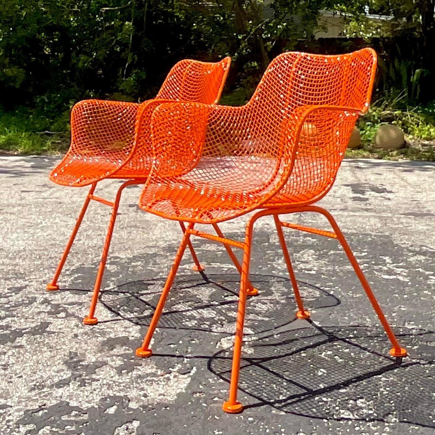 Vintage Mid-Century Modern “Sculptura” Wrought Iron Chairs After Russell Woodard For Sale 2