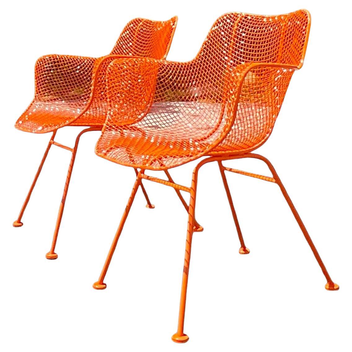 Vintage Mid-Century Modern “Sculptura” Wrought Iron Chairs After Russell Woodard For Sale