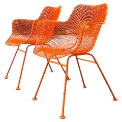 Retro Mid-Century Modern “Sculptura” Wrought Iron Chairs After Russell Woodard