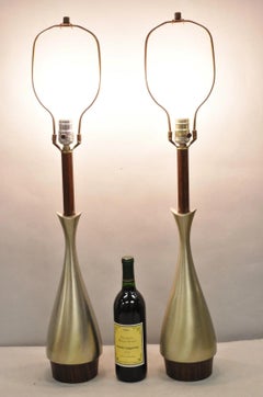 Lámparas de sobremesa escultóricas de metal cepillado, vintage y modernas de mediados de siglo, de Laurel - Pareja