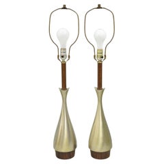 Vintage Mid Century Modern Sculptural Brushed Metal Table Lamps by Laurel - Pair