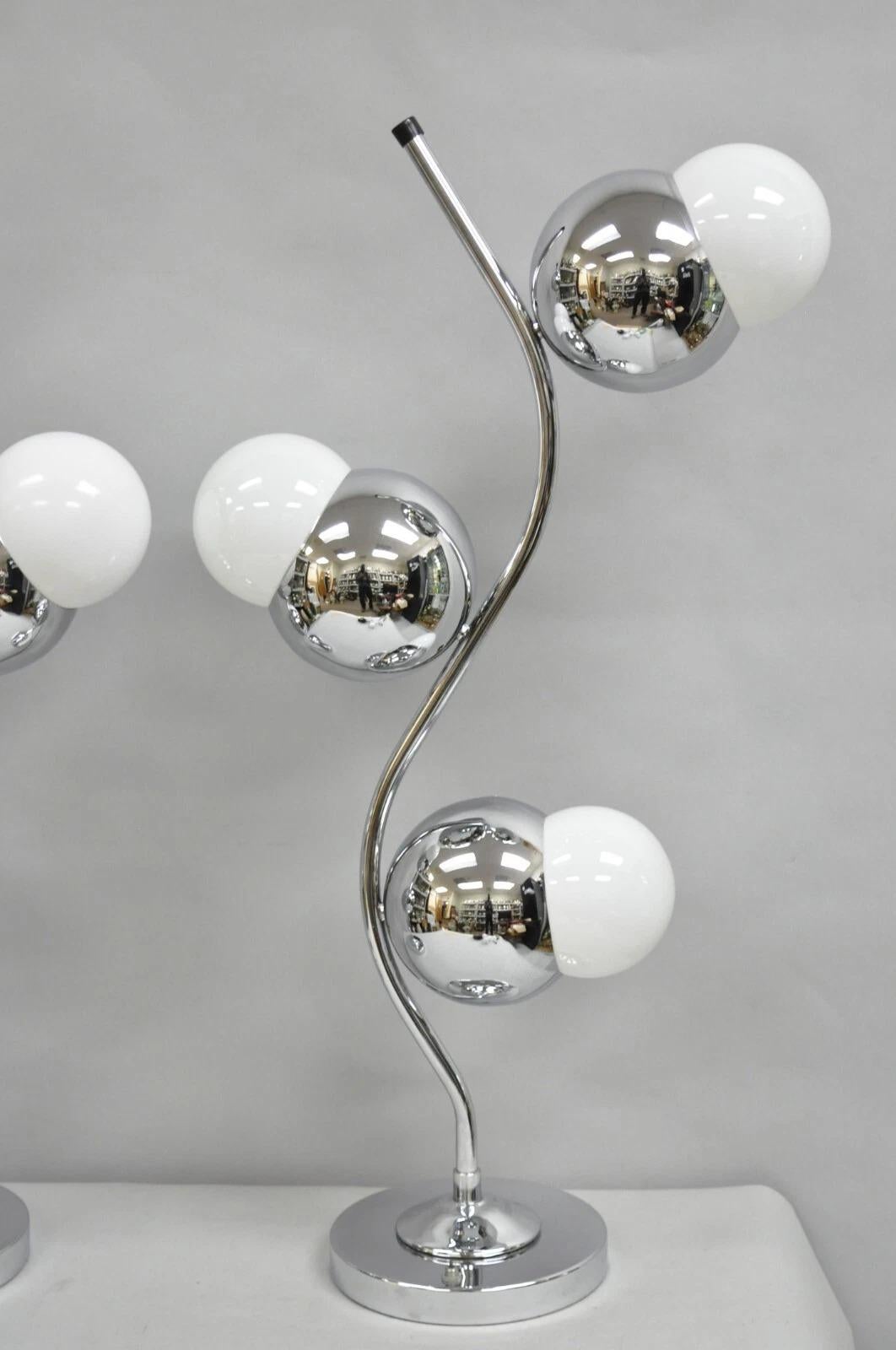 Vintage Mid Century Modern Sculptural Chrome Orb 3 Light Table Lamp - a Pair For Sale 6