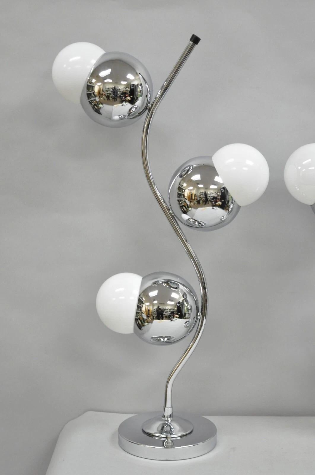 Mid-Century Modern Vintage Mid Century Modern Sculptural Chrome Orb 3 Light Table Lamp - a Pair For Sale