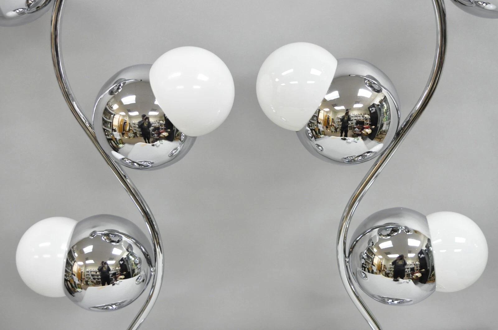 Unknown Vintage Mid Century Modern Sculptural Chrome Orb 3 Light Table Lamp - a Pair For Sale
