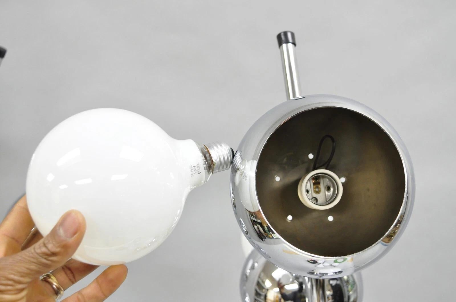 Vintage Mid Century Modern Sculptural Chrome Orb 3 Light Table Lamp - a Pair For Sale 1