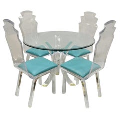 Ensemble vintage de style « Mid-Century Modern » composé d'une table de salle à manger sculpturale en Lucite et de 4 chaises – ensemble de 5 pièces