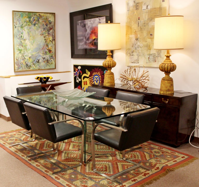 Vintage MidCentury Modern Sculptural Rectangular Glass Chrome Dining