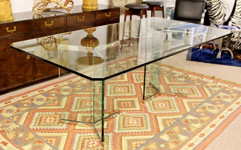 Vintage Mid-Century Modern Sculptural Rectangular Glass Chrome Dining ...
