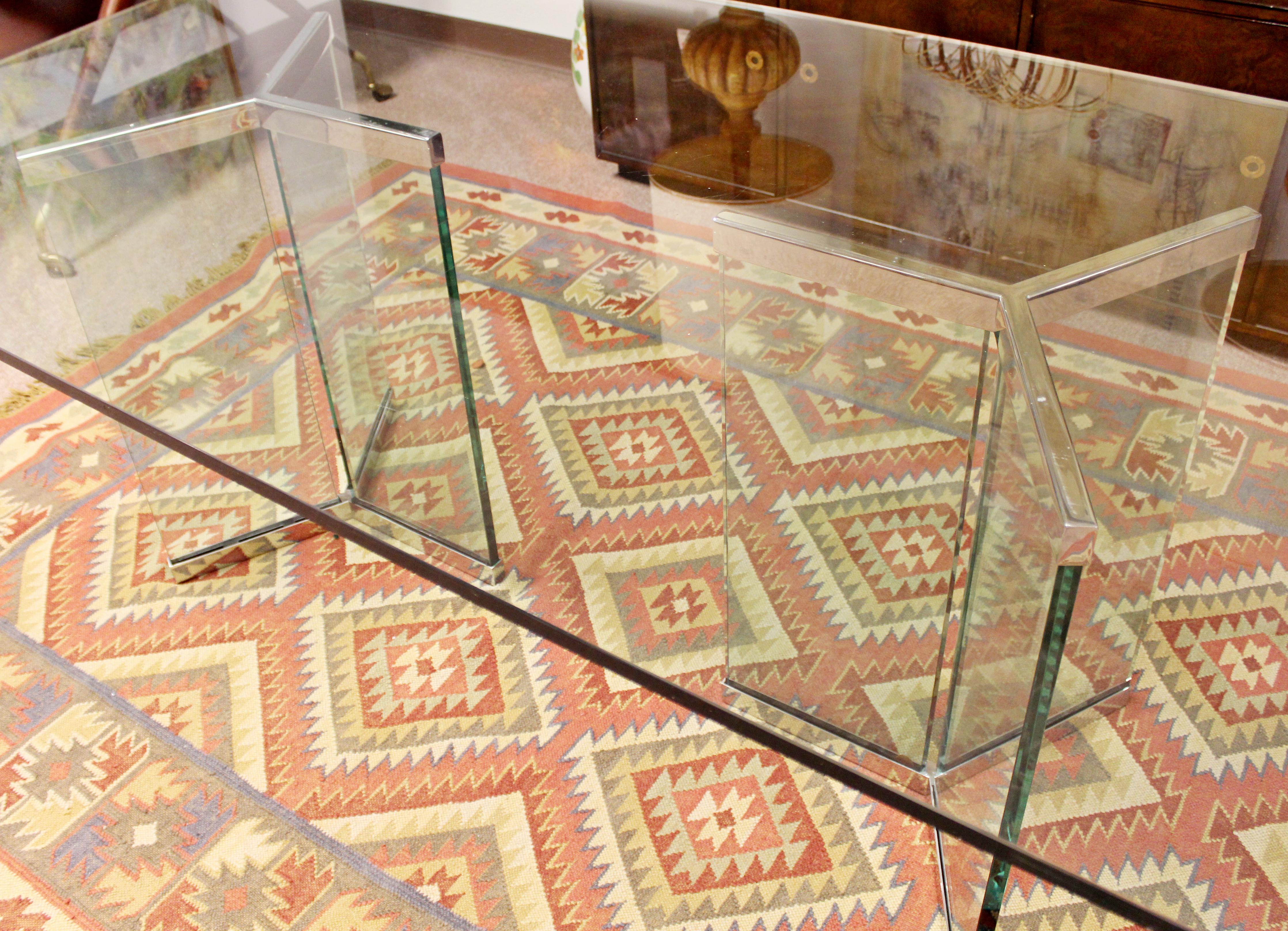 Late 20th Century Vintage Mid-Century Modern Sculptural Rectangular Glass Chrome Dining Table Pace