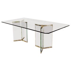 Vintage Mid-Century Modern Sculptural Rectangular Glass Chrome Dining Table Pace