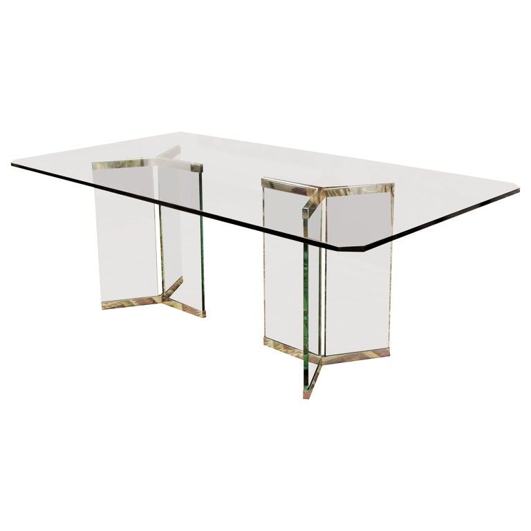 Vintage Mid Century Modern Sculptural Rectangular Glass Chrome Dining Table Pace For Sale At 1stdibs