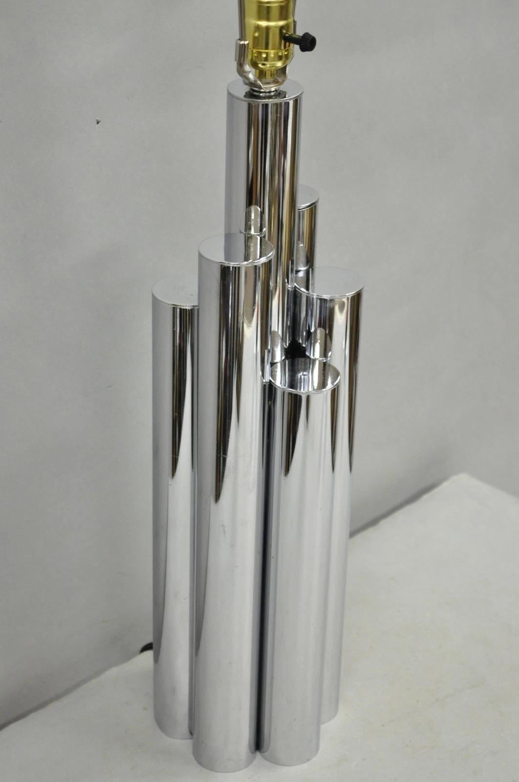 Vintage Mid Century Modern Sculptural Stacked Chrome Skyscraper Table Lamp For Sale 6