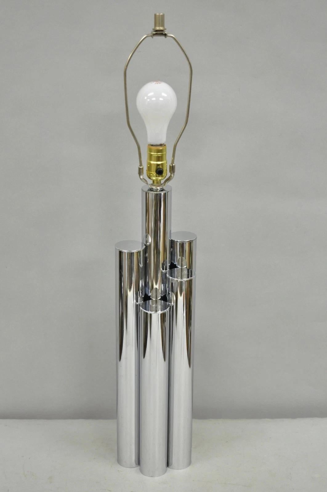 Vintage Mid Century Modern Sculptural Stacked Chrome Skyscraper Table Lamp For Sale 7