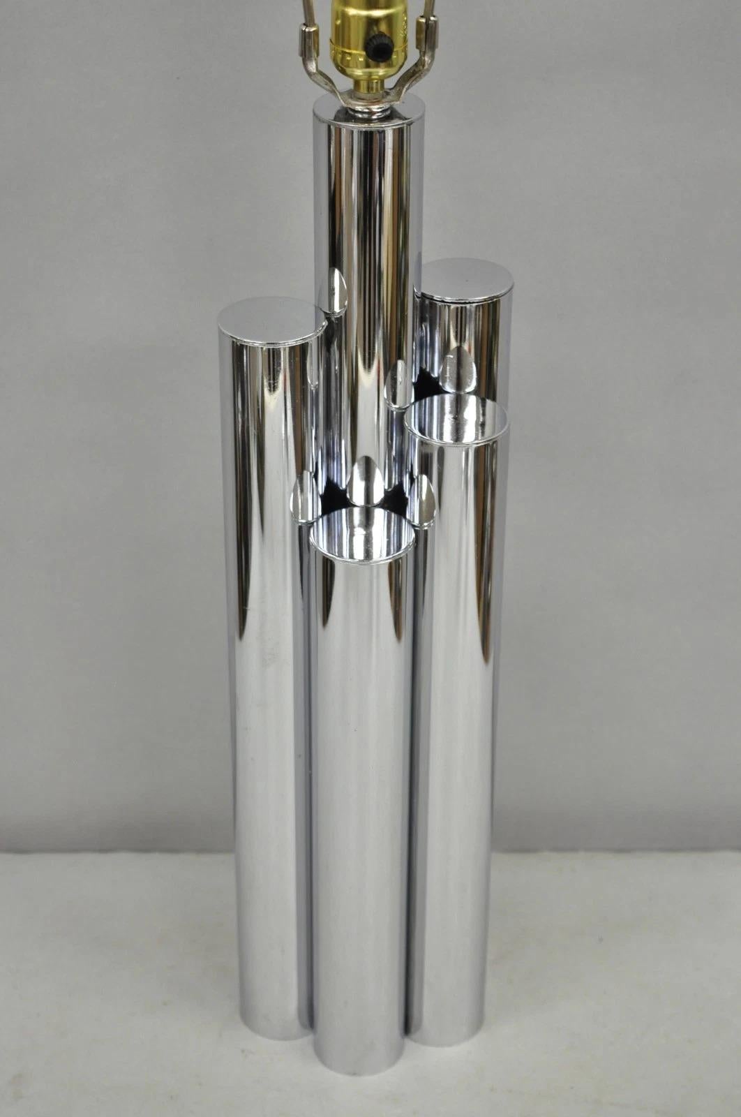 Mid-Century Modern Vintage Mid Century Modern Sculptural Stacked Chrome Skyscraper Table Lamp For Sale