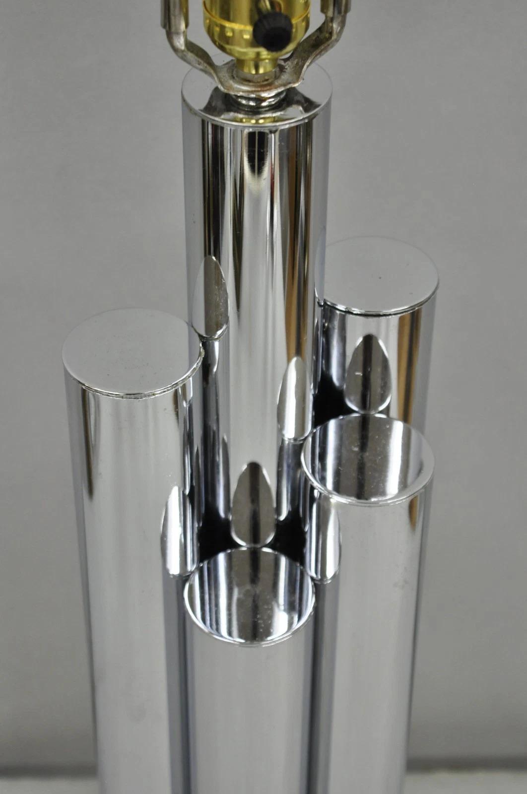 Vintage Mid Century Modern Sculptural Stacked Chrome Skyscraper Table Lamp In Good Condition For Sale In Philadelphia, PA