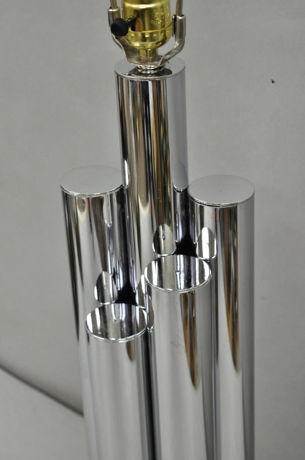 20th Century Vintage Mid Century Modern Sculptural Stacked Chrome Skyscraper Table Lamp For Sale