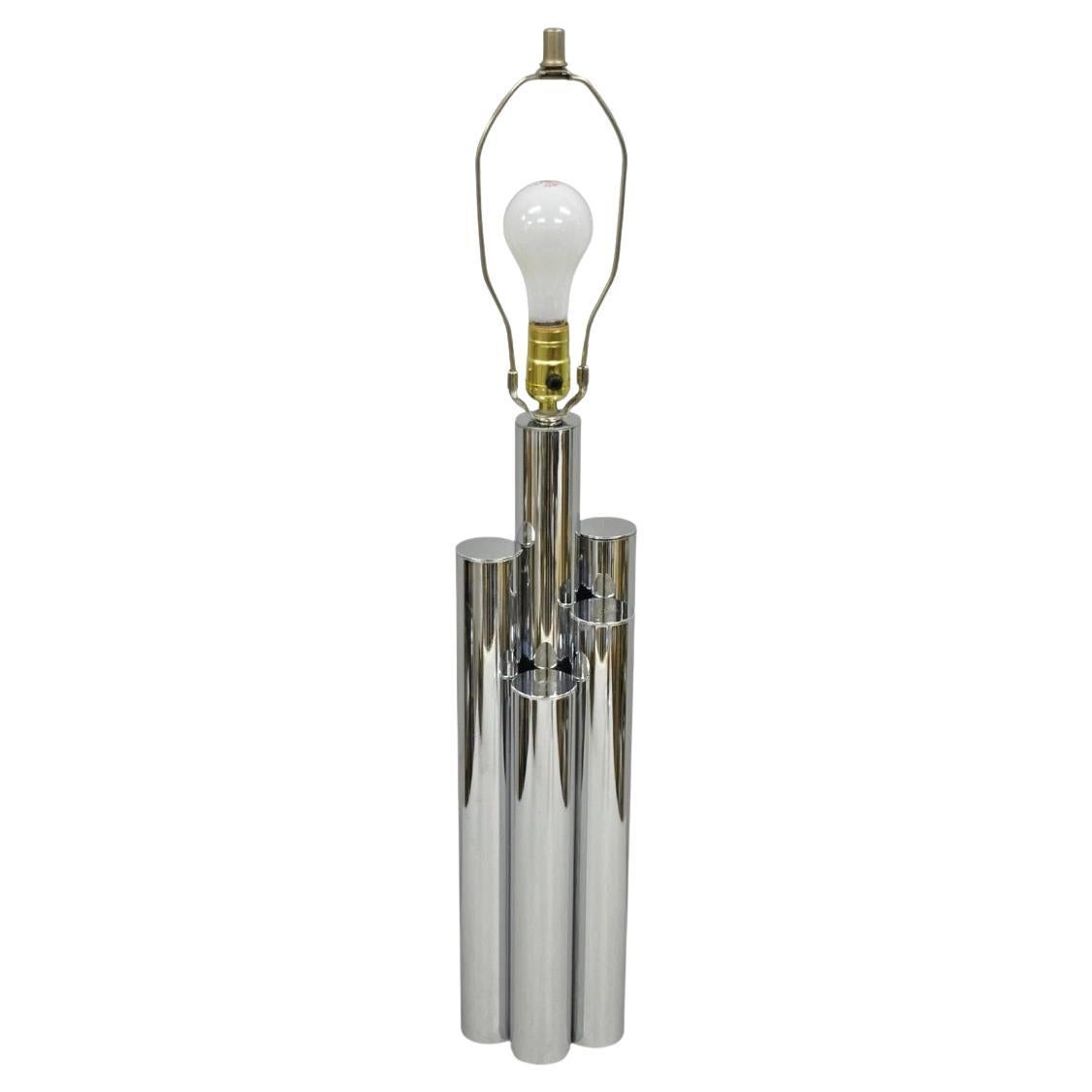 Vintage Mid Century Modern Sculptural Stacked Chrome Skyscraper Table Lamp For Sale