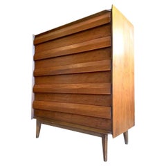 Vintage Mid-Century Modern Sculptural Walnut Highboy Dresser by Lane
