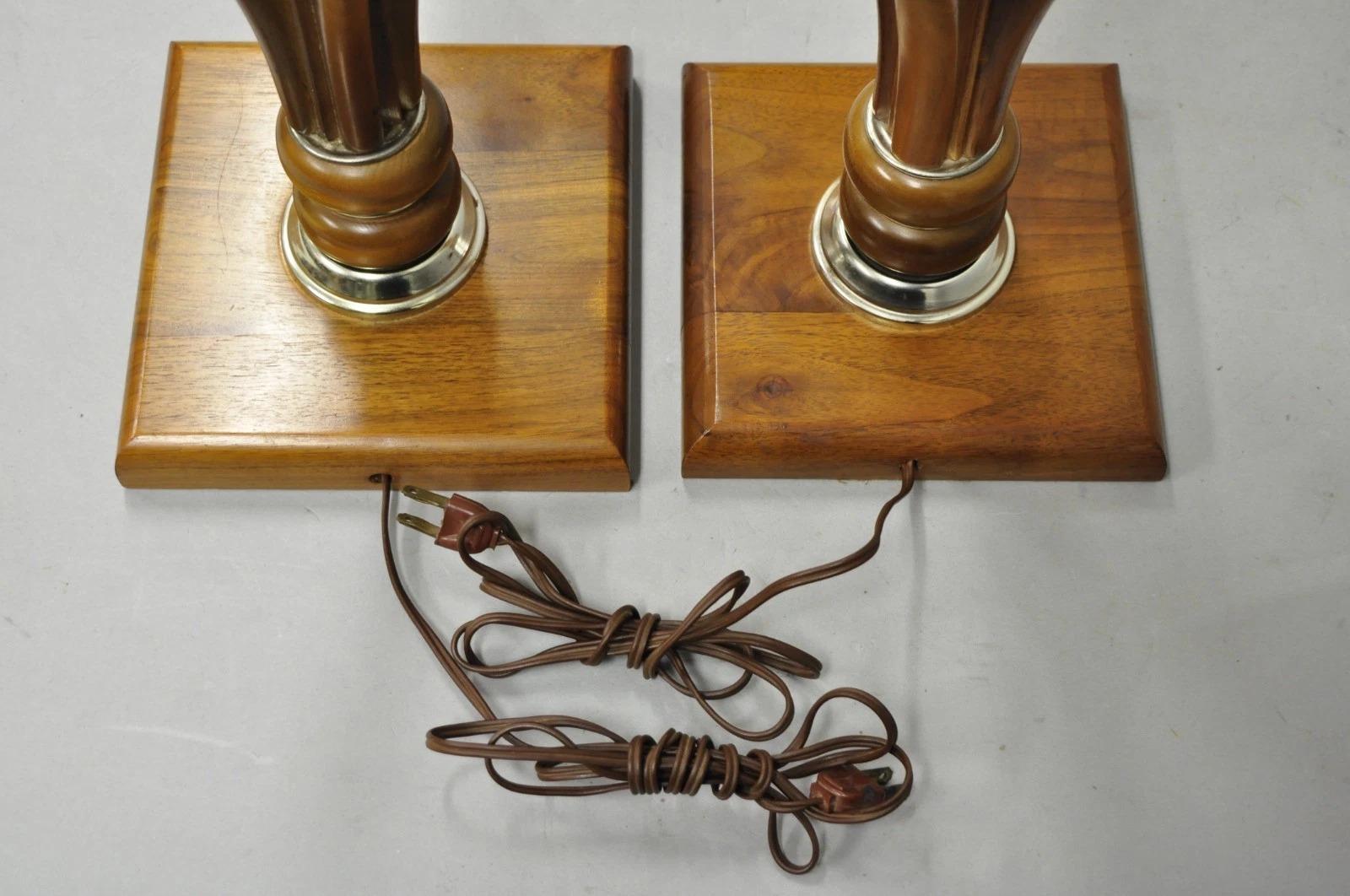 Vintage Mid Century Modern Sculptural Walnut Wood & Brass Table Lamps - a Pair For Sale 3