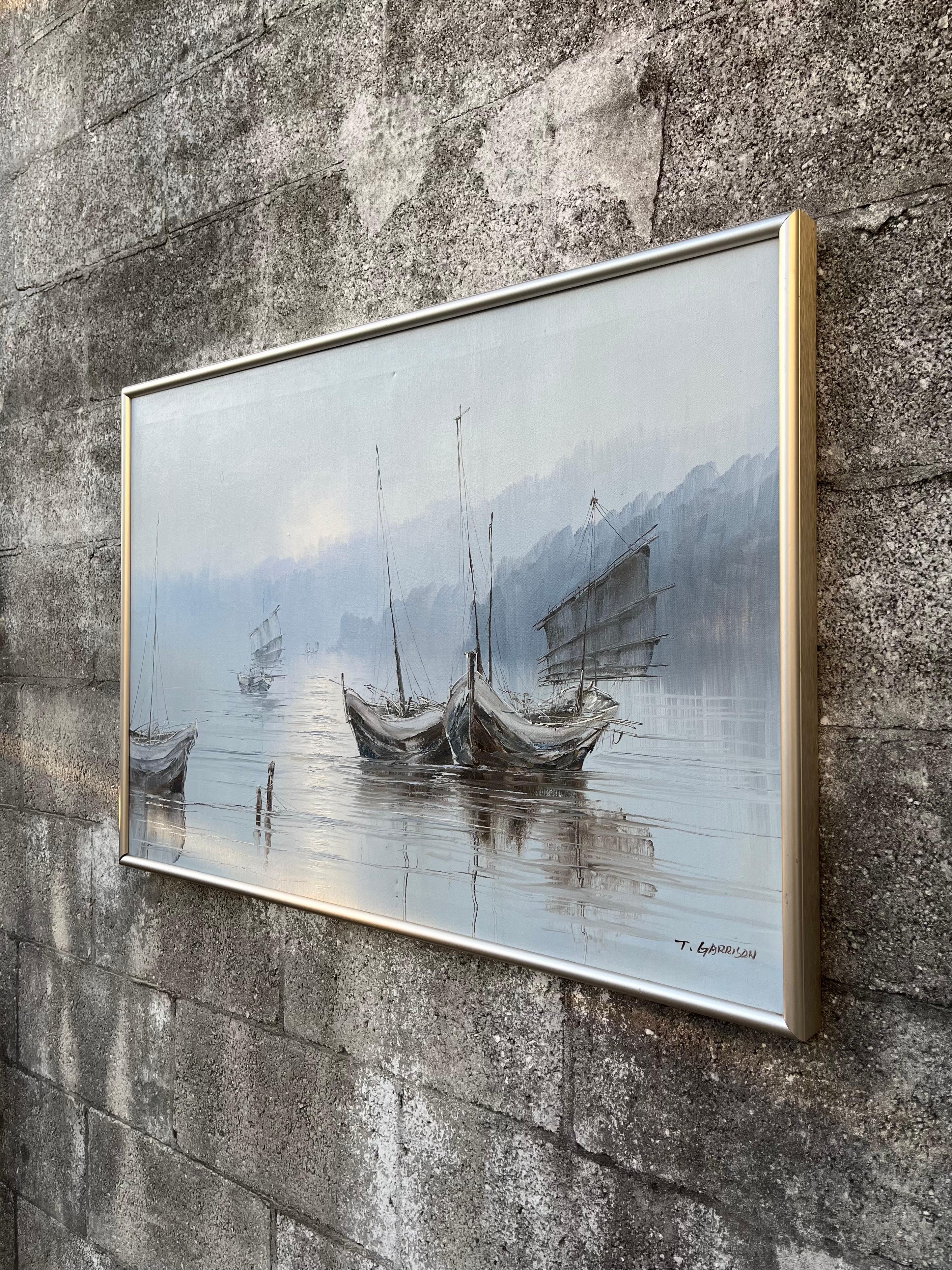 Aluminium Peinture à l'huile moderne du milieu du siècle dernier, signée par l'artiste C 1950. I.C. en vente