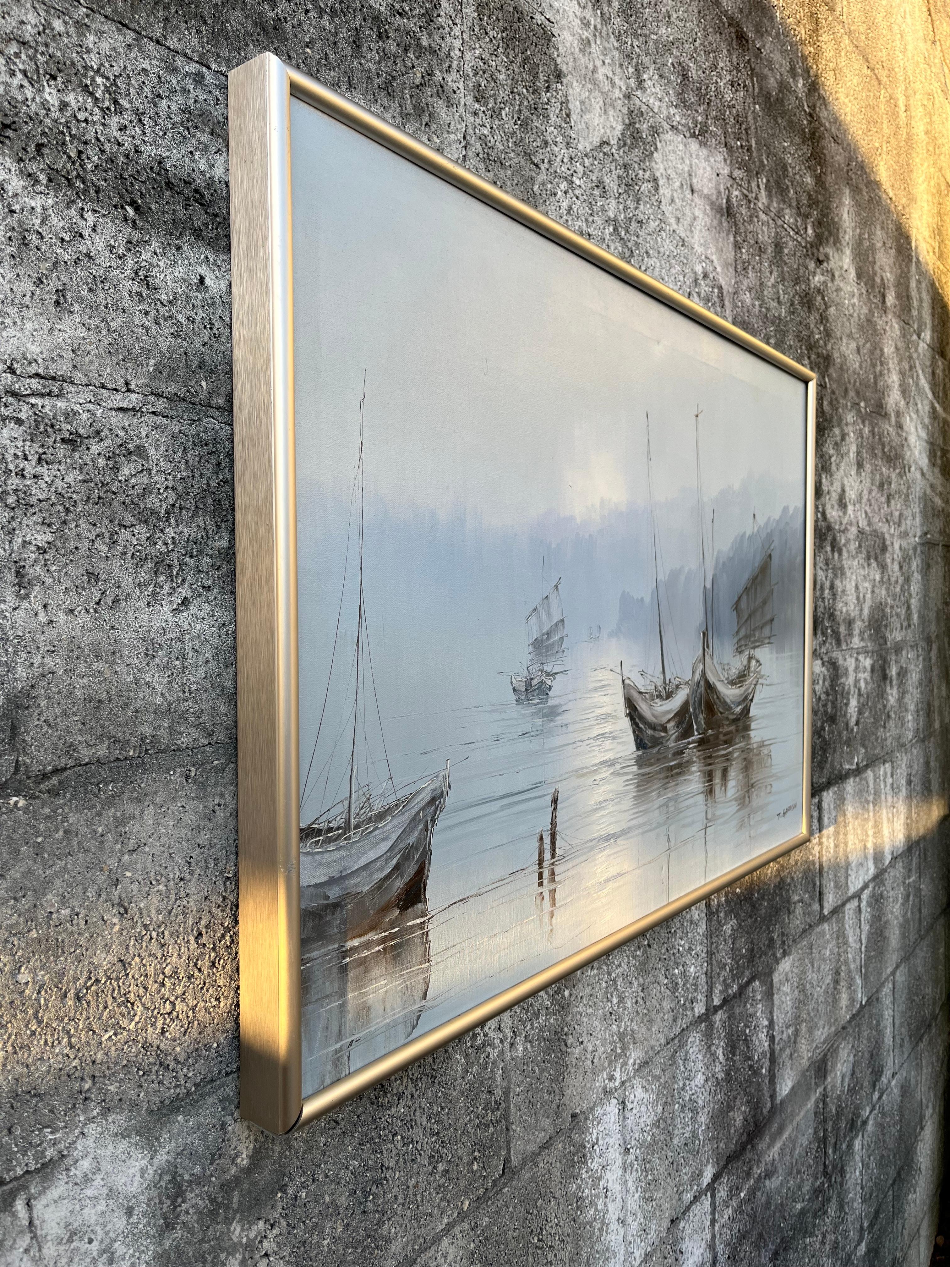 Peinture à l'huile moderne du milieu du siècle dernier, signée par l'artiste C 1950. I.C. en vente 1