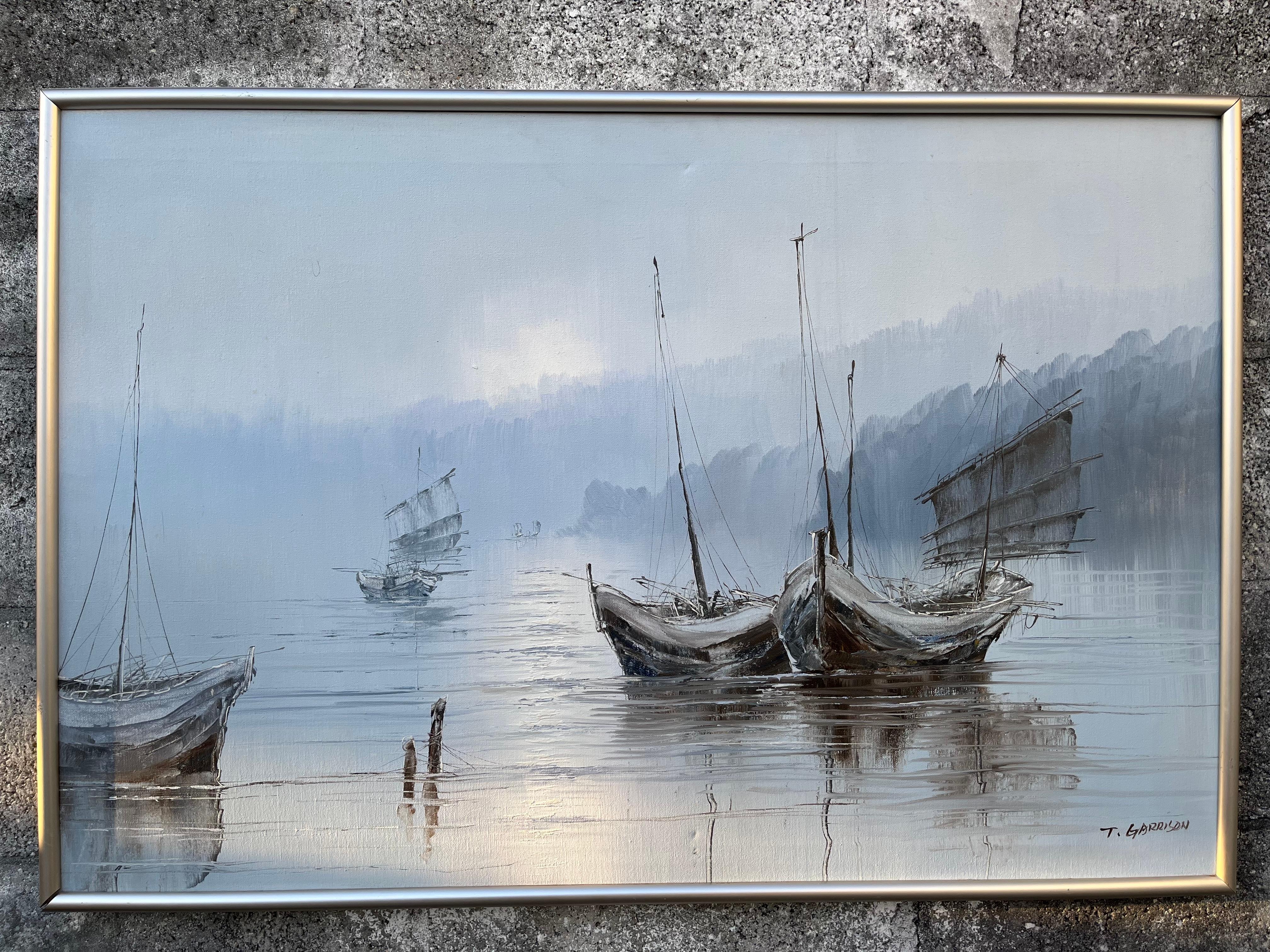 Peinture à l'huile moderne du milieu du siècle dernier, signée par l'artiste C 1950. I.C. en vente 2