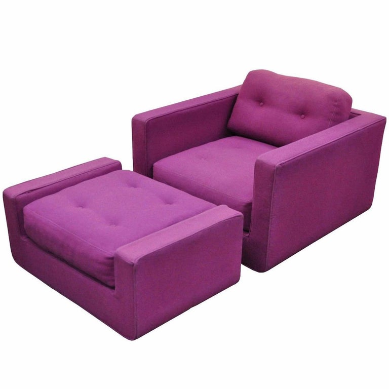 Vintage Mid-Century Modern Selig Cube Lounge Armchair and Ottoman Baughman Style For Sale at 1stdibs