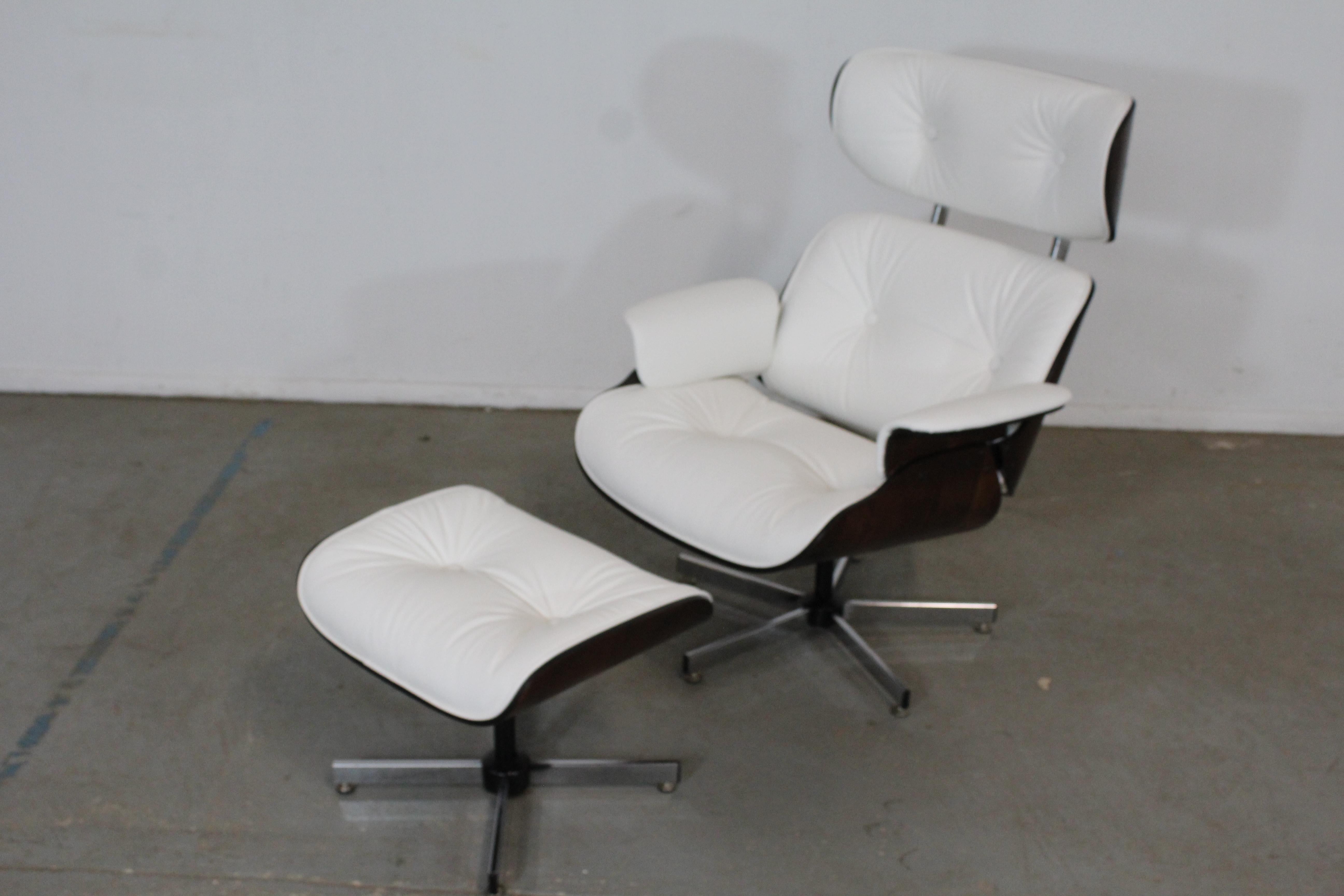 Vintage MidCentury Modern Selig Eames Leather Lounge Chair and Ottoman For Sale at 1stDibs