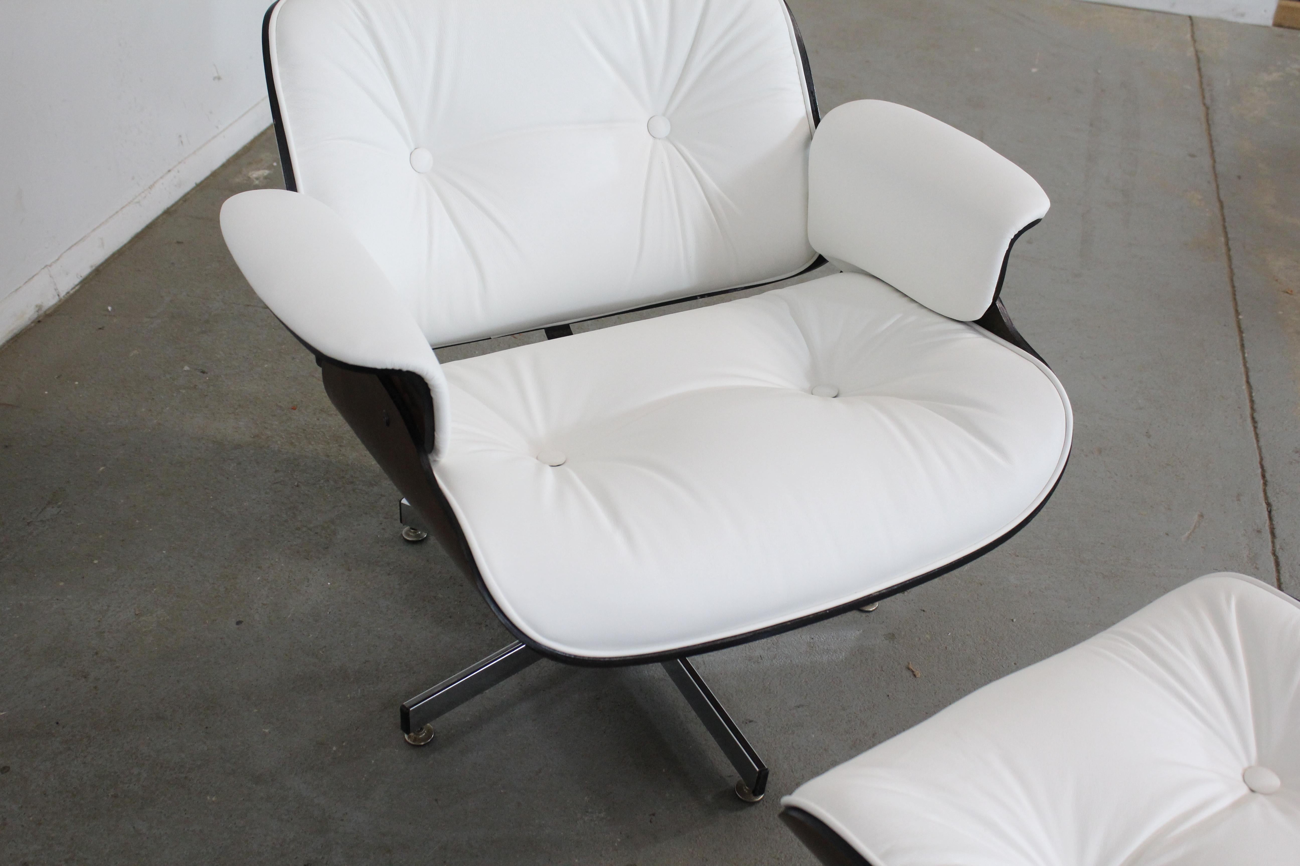 Vintage MidCentury Modern Selig Eames Leather Lounge Chair and Ottoman For Sale at 1stDibs