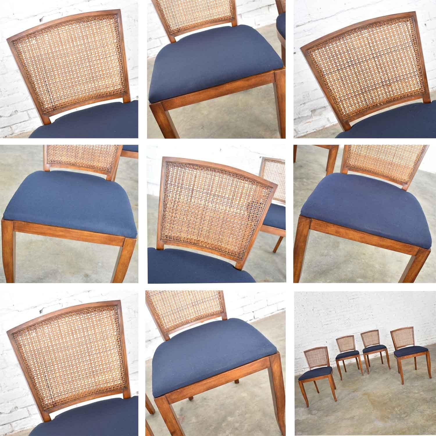 Vintage Mid-Century Modern Set of 4 Cane Back Dining Chairs Newly Upholstered 2