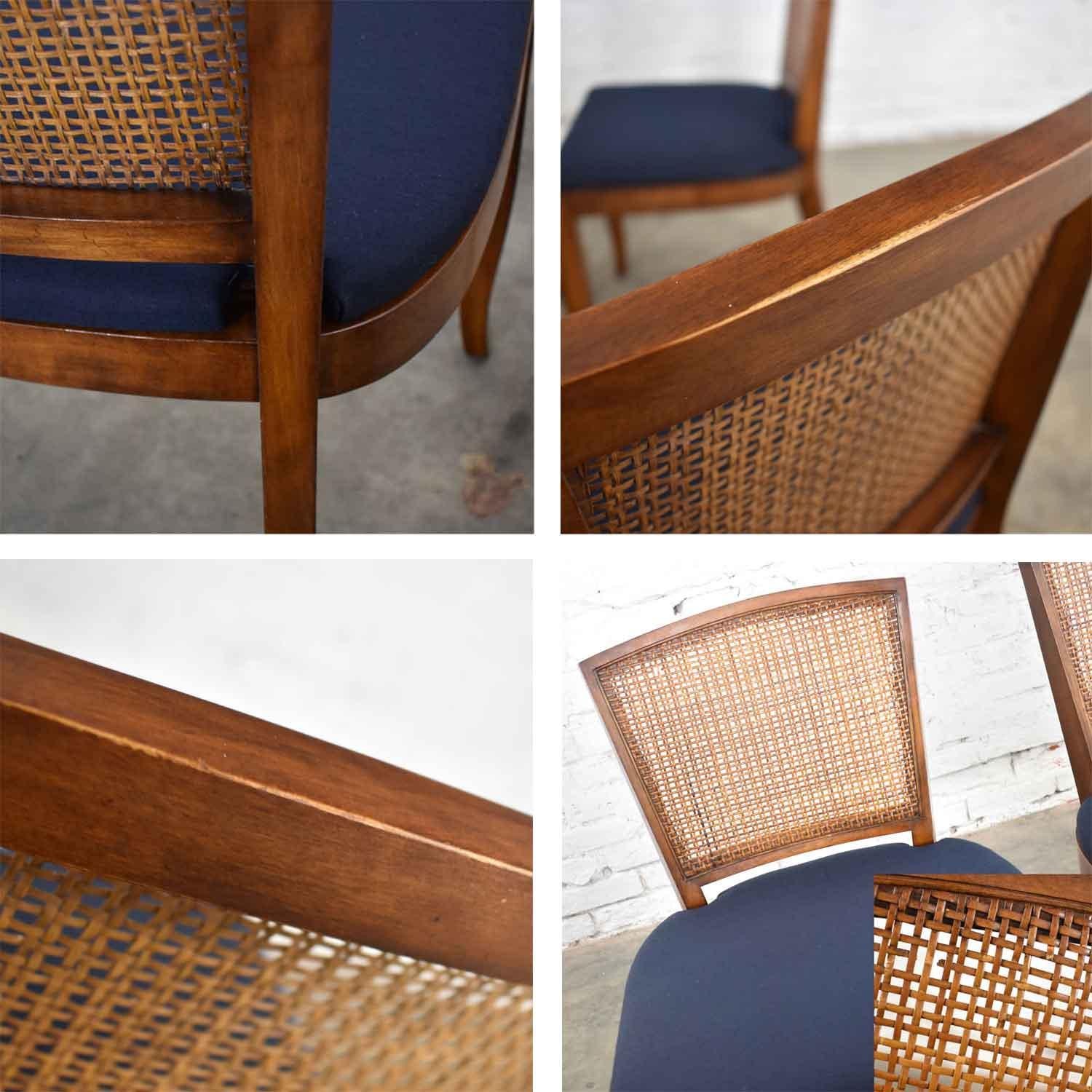 Vintage Mid-Century Modern Set of 4 Cane Back Dining Chairs Newly Upholstered 3