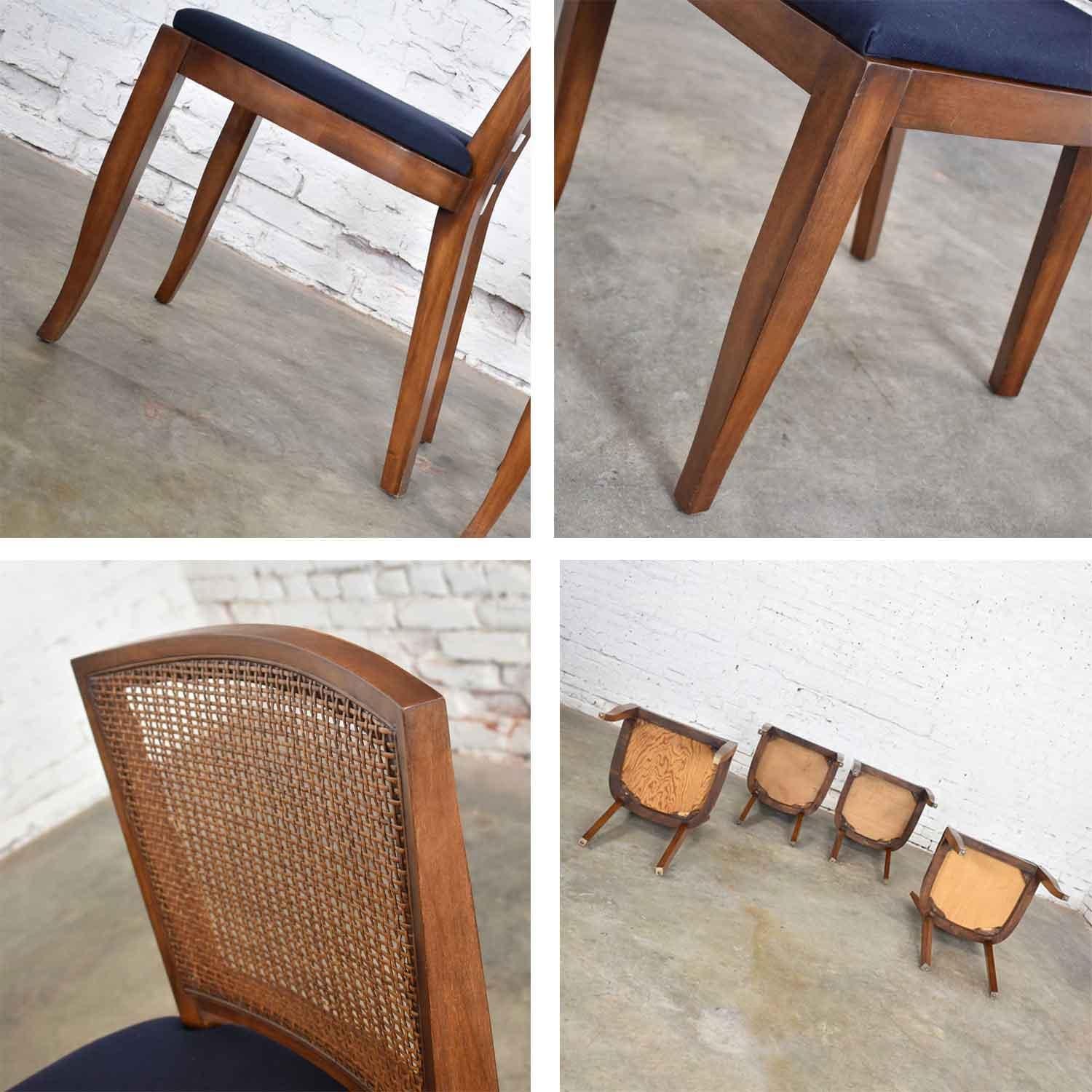 Vintage Mid-Century Modern Set of 4 Cane Back Dining Chairs Newly Upholstered 4