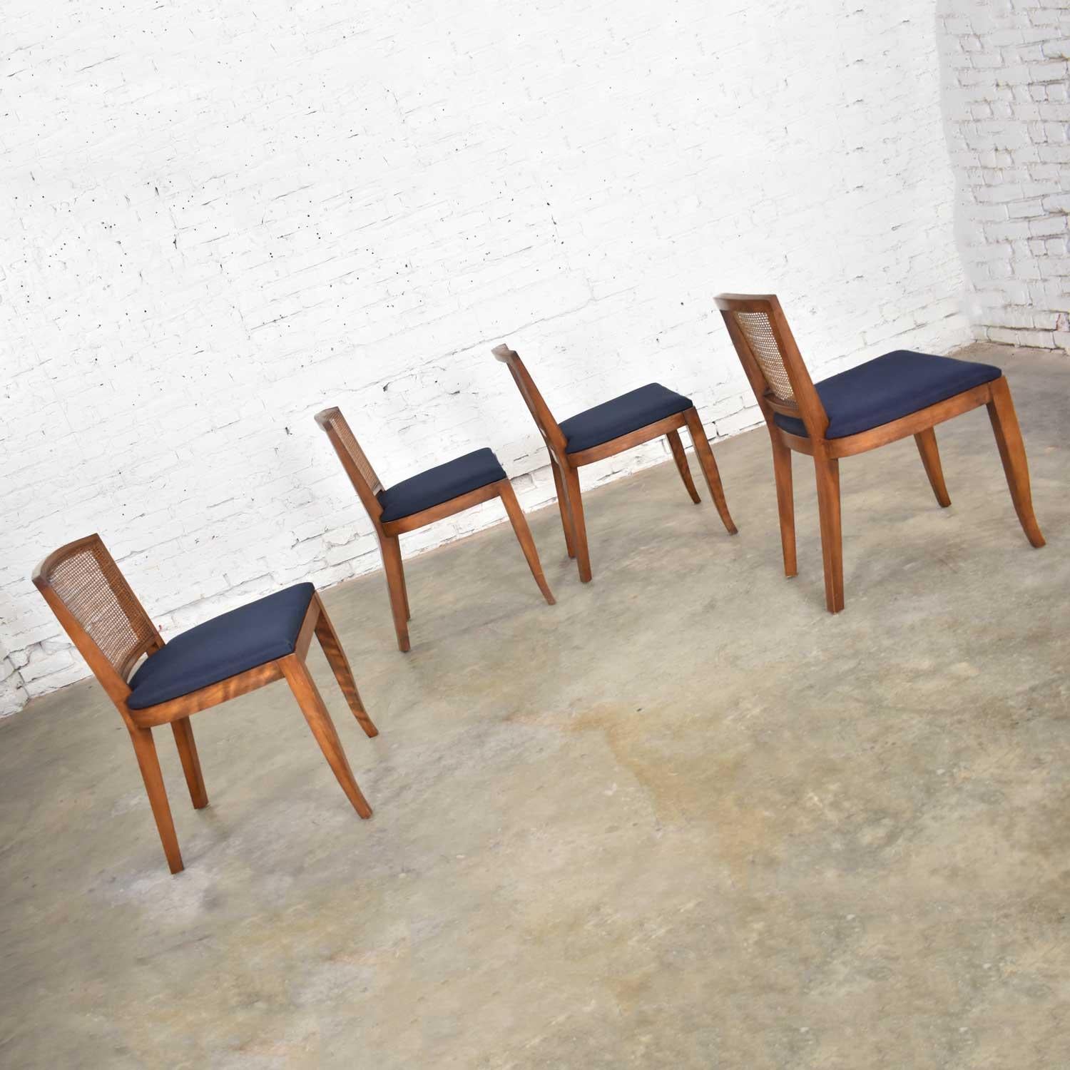 Unknown Vintage Mid-Century Modern Set of 4 Cane Back Dining Chairs Newly Upholstered