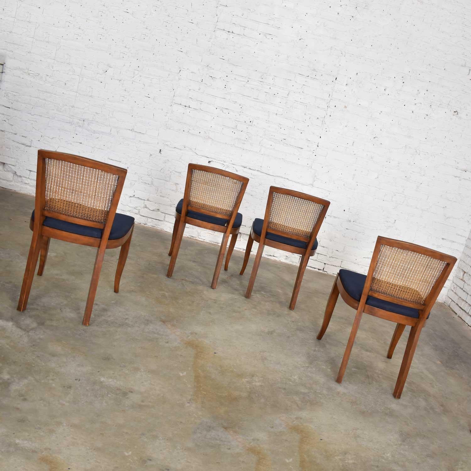 Mid-20th Century Vintage Mid-Century Modern Set of 4 Cane Back Dining Chairs Newly Upholstered