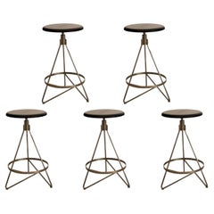 Vintage Mid-Century Modern Set of 5 Hairpin Metal Swivel Barstools Stools