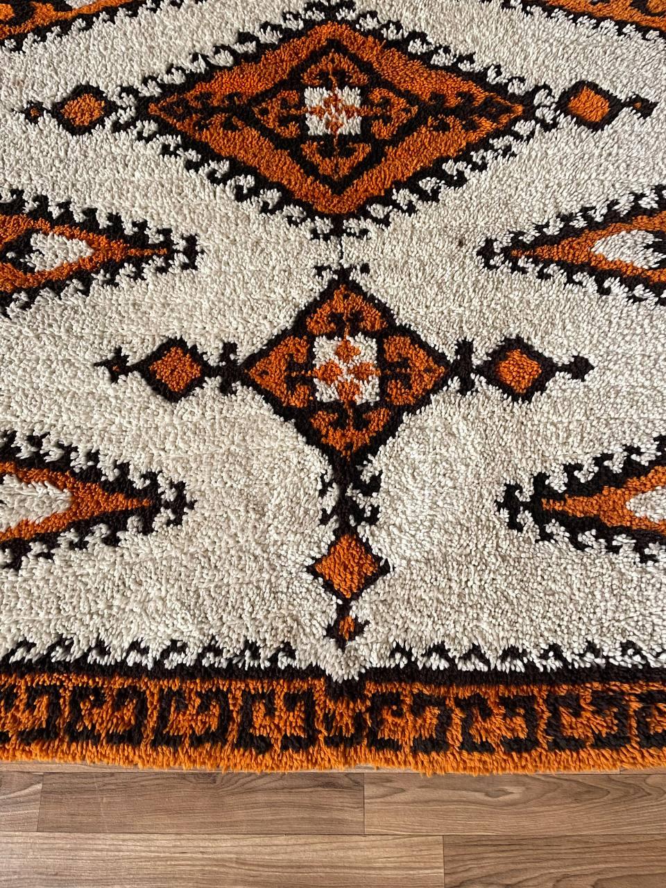 Vintage Mid-Century Modern Shag Rug w/ Geometric Tribal Pattern 4