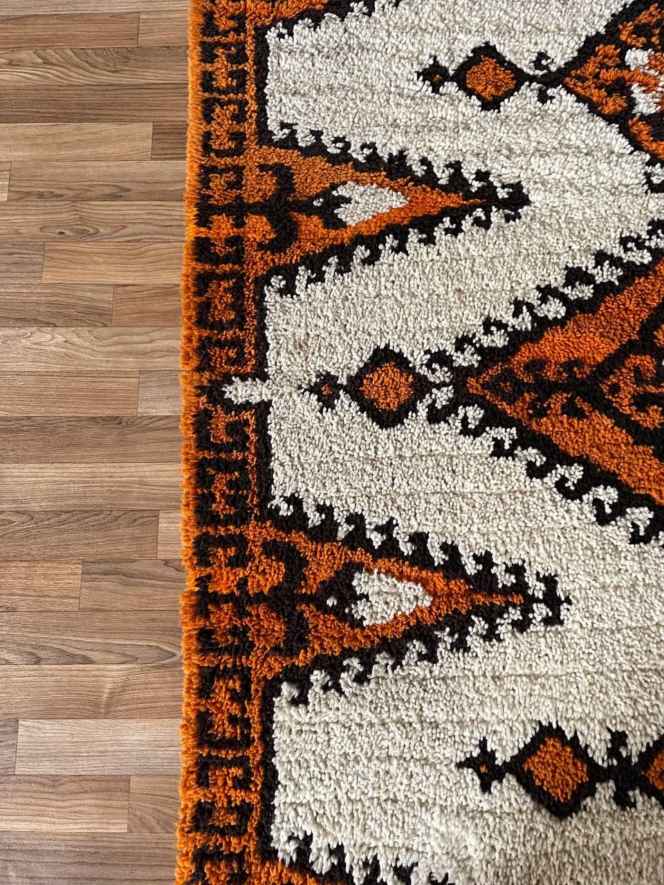 Wool Vintage Mid-Century Modern Shag Rug w/ Geometric Tribal Pattern