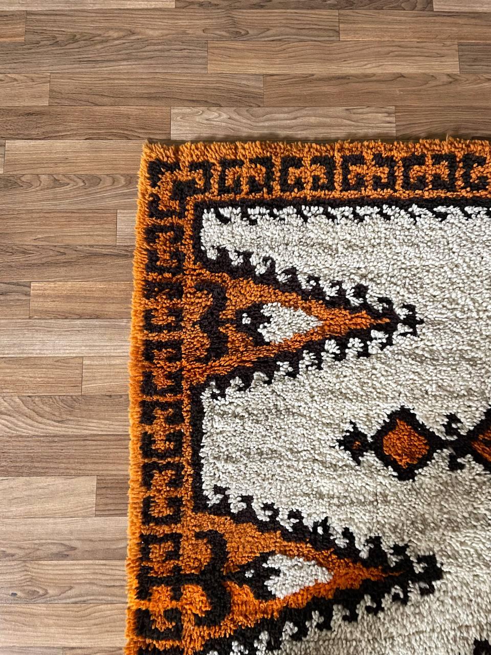 Vintage Mid-Century Modern Shag Rug w/ Geometric Tribal Pattern 1