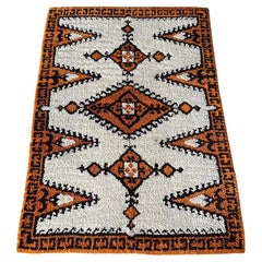 Vintage Mid-Century Modern Shag Rug w/ Geometric Tribal Pattern